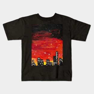 Beautiful Orange and Black Cityscape Art Kids T-Shirt